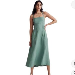 MADEWELL Green Linen Midi Dress Size 2